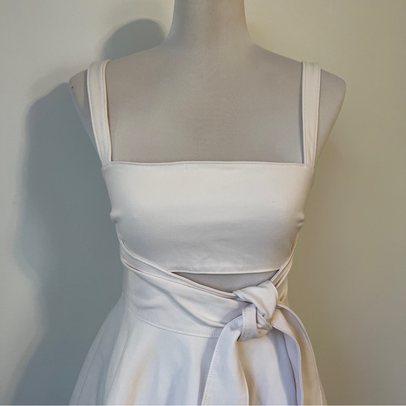 Cinq à Sept White Nyma Mini Dress 4 small with tie cut out ivory - Picture 3 of 8